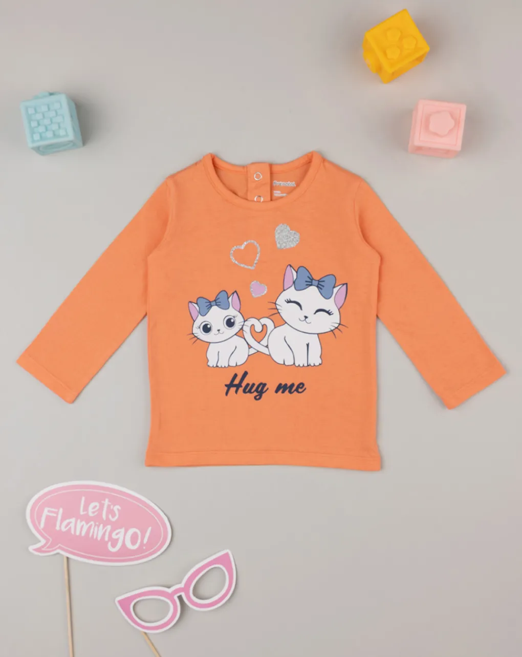 Prenatal Magliette Camicie E Body-Maglia Maniche Lunghe Bimba Arancione Con Gattini
