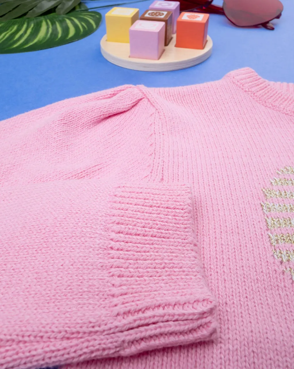 Prenatal Felpe E Maglioni-Maglia Tricot Bimba Rosa "Cuore Dorato”