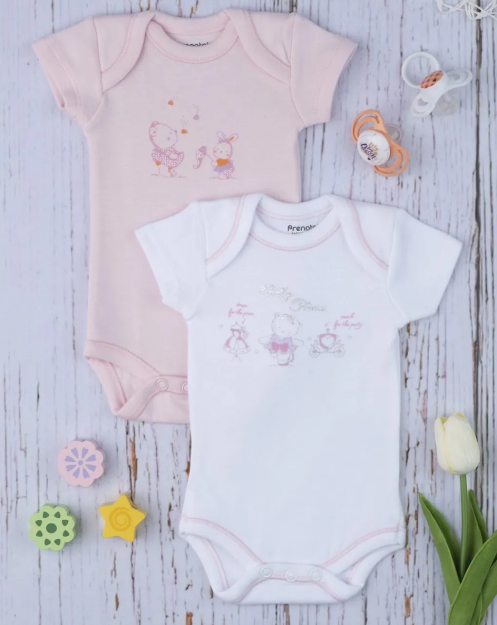 Prenatal Magliette E Body Intimi-Pack 2 Body Bimba Pink & White