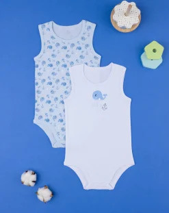 Prenatal Body Intimo E Calze-Pack 2 Body Bimbo Bianco/Azzurro