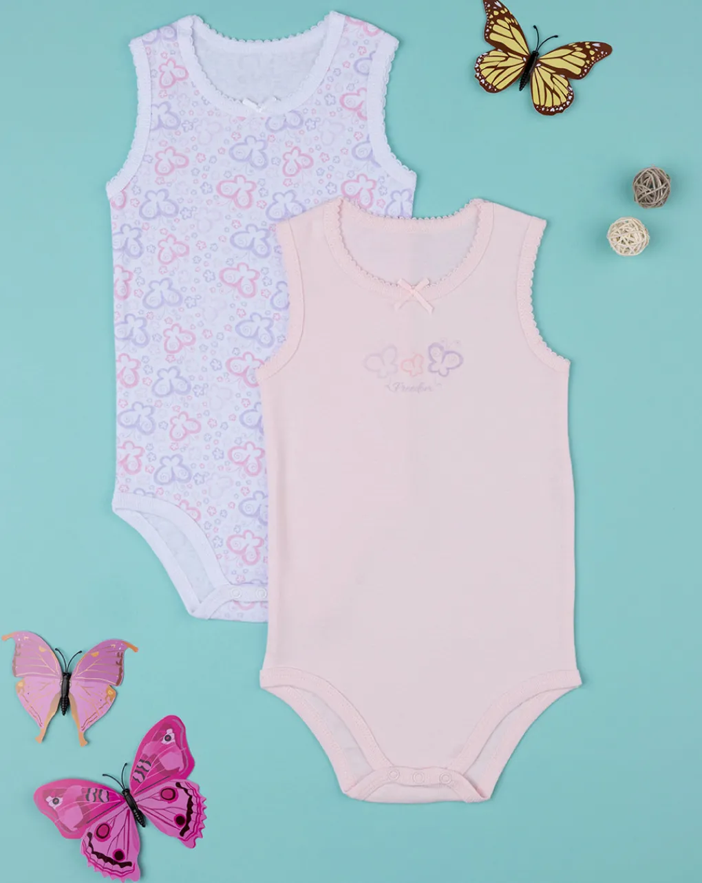 Prenatal Body Intimo E Calze-Pack 2 Body Costina Bimba "Farfalle”