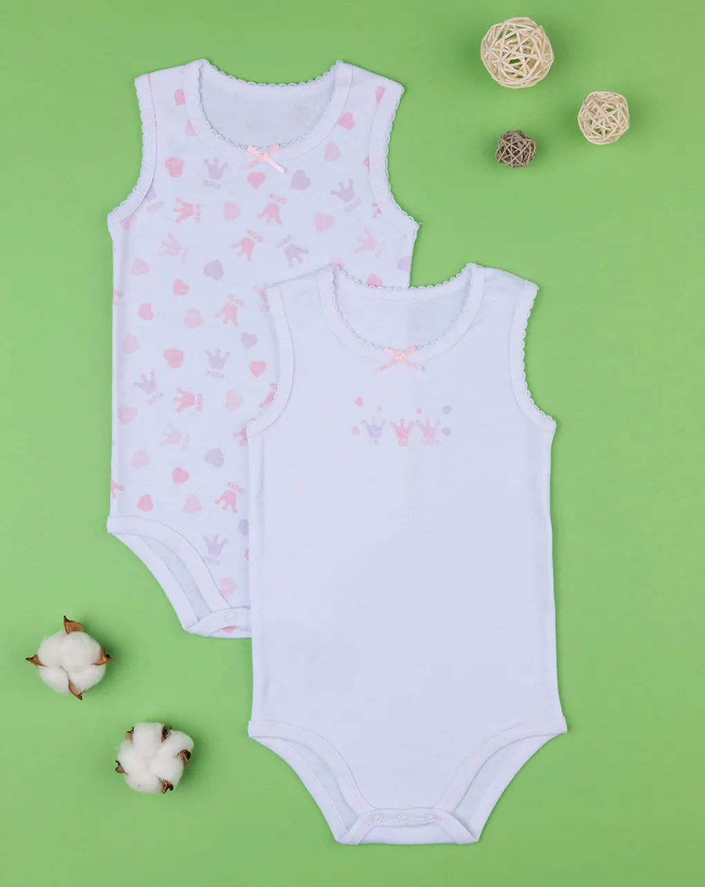Prenatal Body Intimo E Calze-Pack 2 Body Costina Bimba Bianco/Rosa