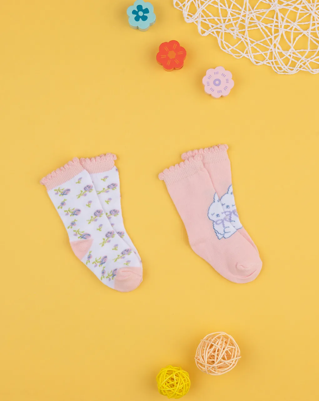 Prenatal Scarpine E Calze-Pack 2 Calze Bimba Rosa "Conigli”