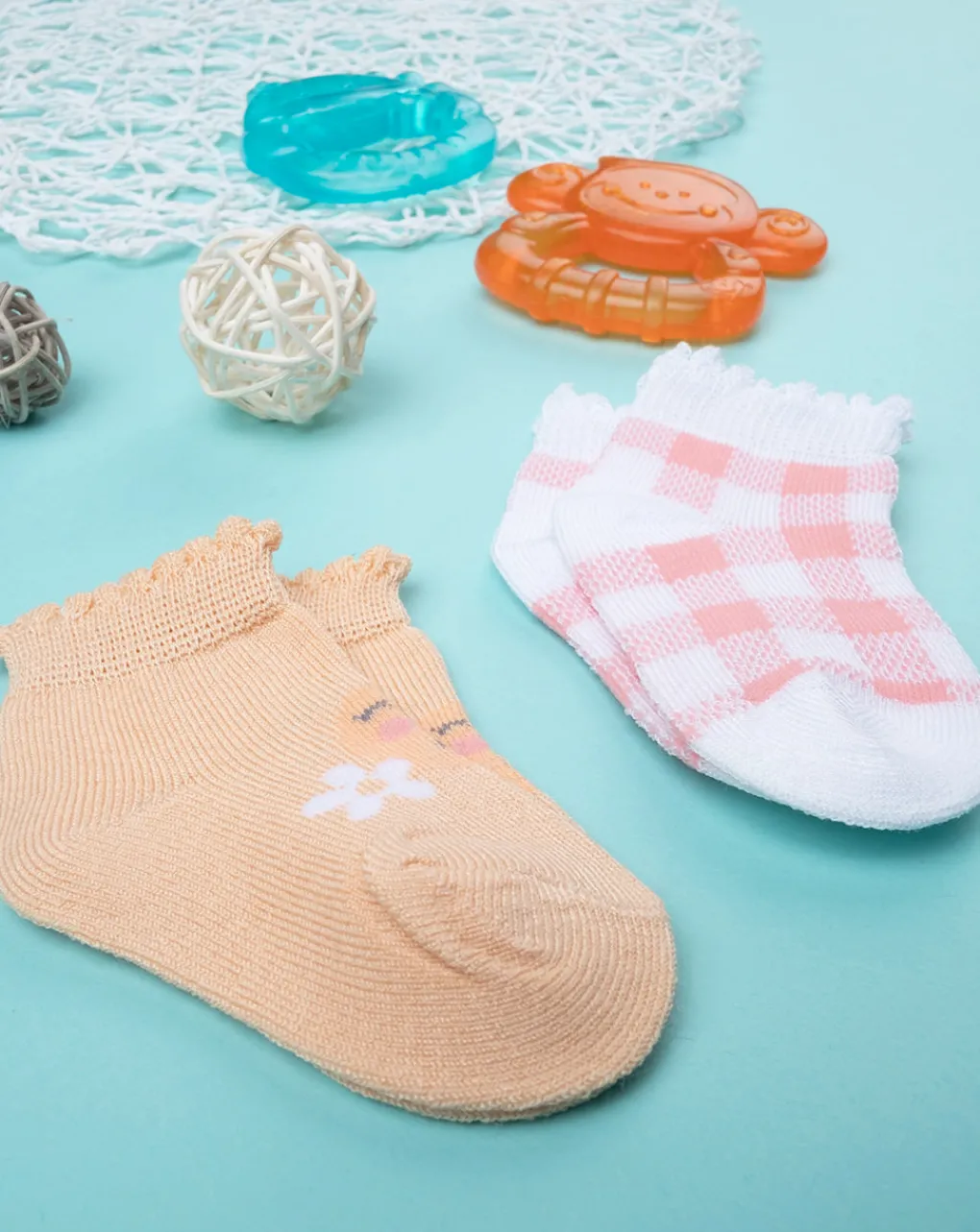 Prenatal Scarpine E Calze-Pack 2 Calze Bimba "Vichy E Albicocche”