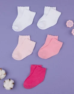 Prenatal Body Intimo E Calze-Pack 5 Calzine Bimba Bianche E Rosa