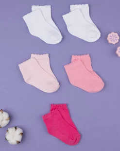 Prenatal Body Intimo E Calze-Pack 5 Calzine Bimba Bianche E Rosa