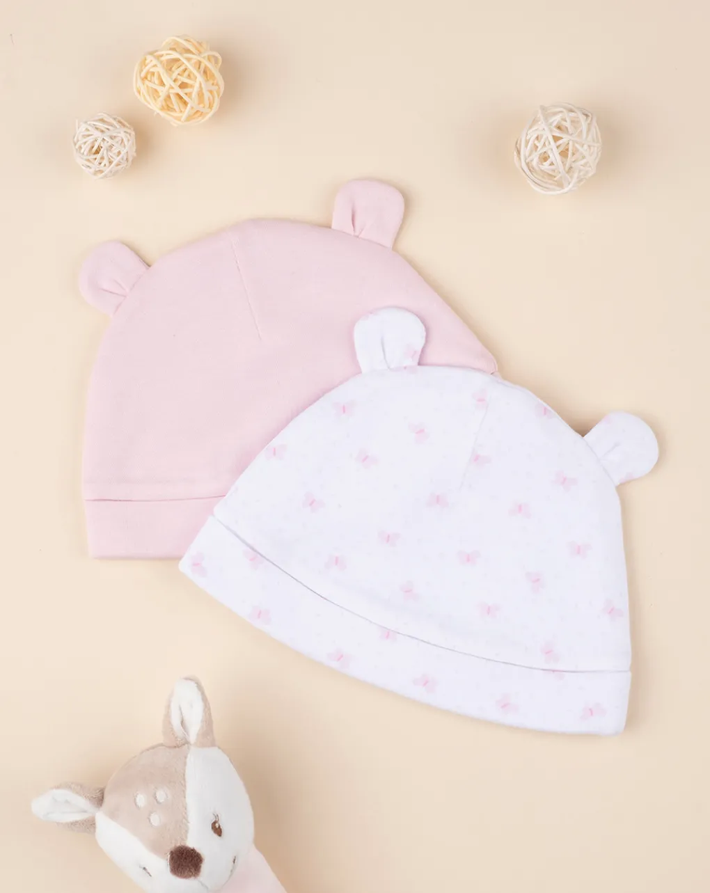 Prenatal Cappellini Cuffiette E Muffole-Pack 2 Cappelli Girl Pink