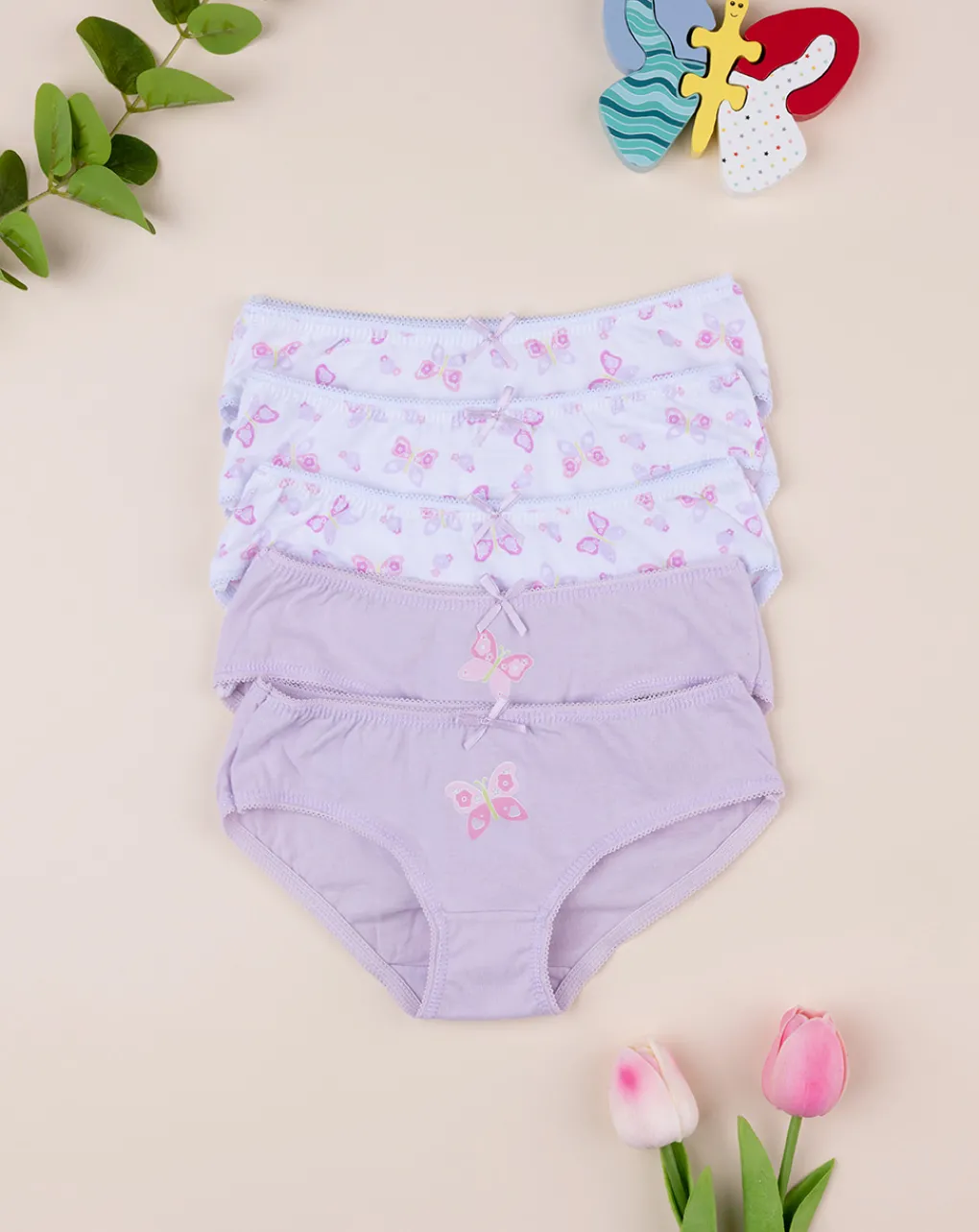 Prenatal Intimo E Calze-Pack 5 Slip Bambina In Jersey "Farfalle”