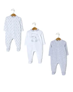 Prenatal Abiti Completi E Tutine-Pack 3 Tutine In Ciniglia Color Grigio E Panna