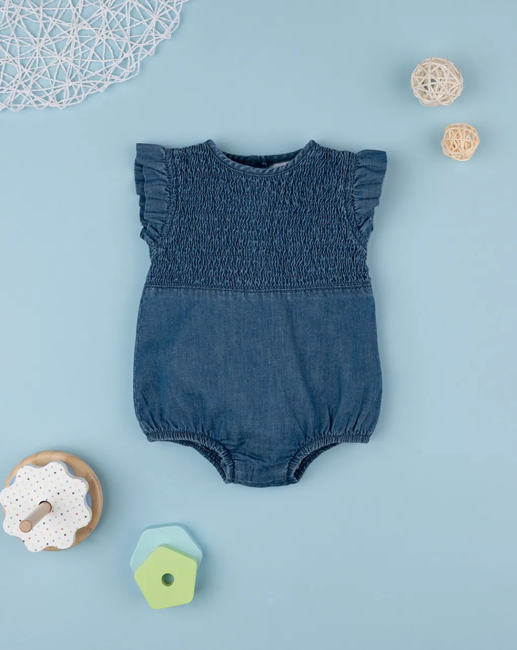 Prenatal Abiti Completi E Tutine-Pagliaccetto Neonata Chambray Con Frill