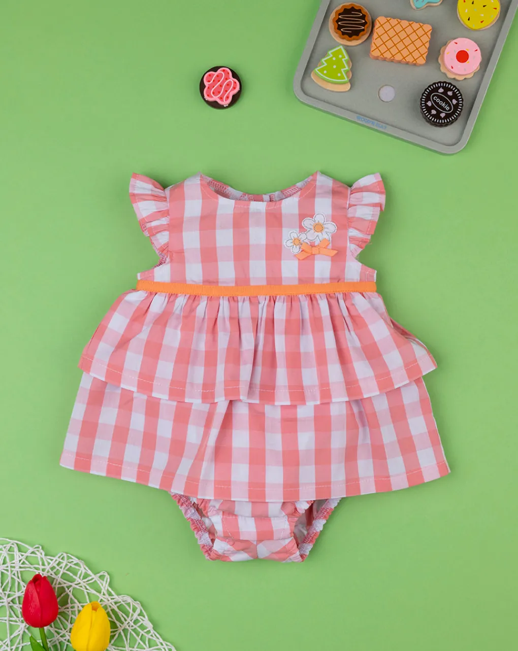 Prenatal Abiti Completi E Tutine-Pagliaccetto Vichy Bimba Bianco/Rosa