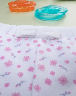 Prenatal Pantaloni E Salopette-Pantalone Bimba Bianco Con Fiori