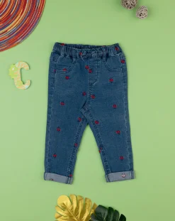Prenatal Jeans Pantaloni E Salopette-Pantalone Denim Bimba Blu/Rosso