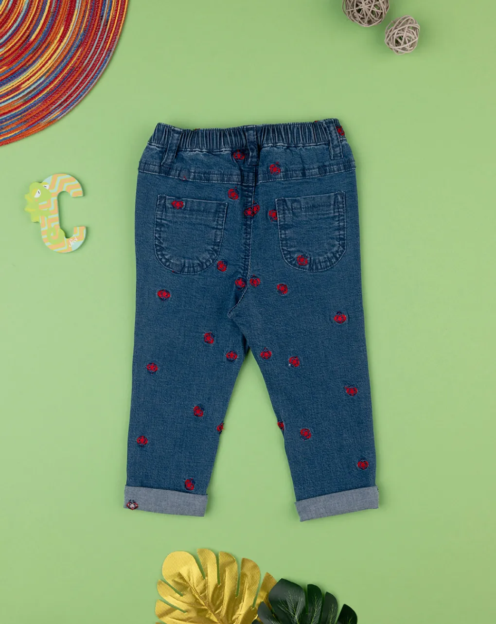 Prenatal Jeans Pantaloni E Salopette-Pantalone Denim Bimba Blu/Rosso