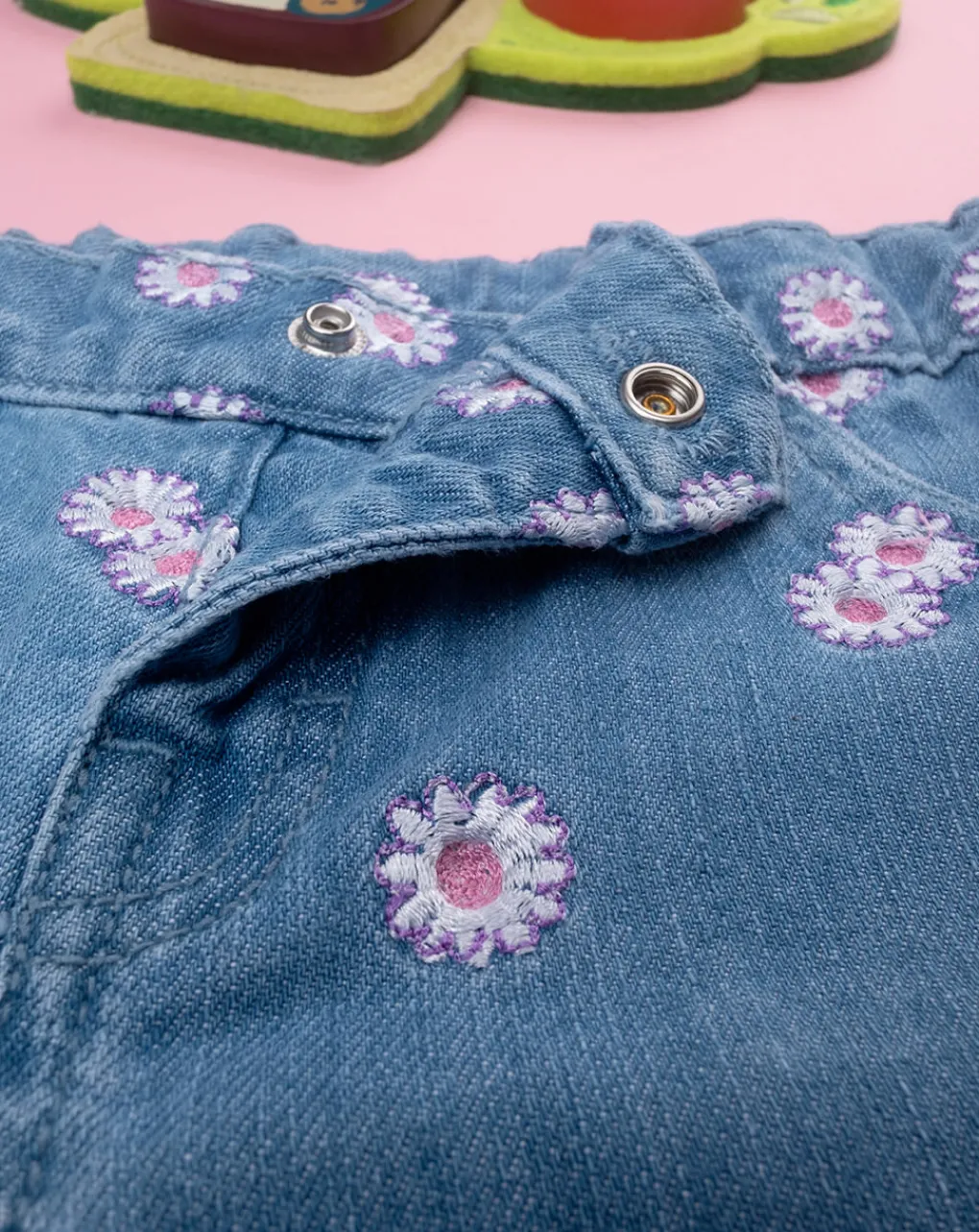 Prenatal Jeans Pantaloni E Salopette-Pantalone Denim Bimba "Fiorellini”
