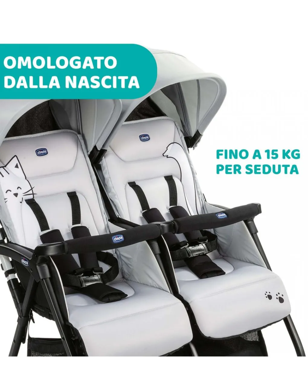 Chicco Gemellari-Passeggino Gemellare Ohlala Twin Silver Cat