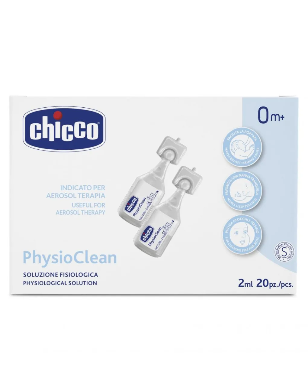 Chicco Cura Naso Occhi E Orecchie-Physioclean Soluzione Fisiologica 2Ml 20 Pezzi