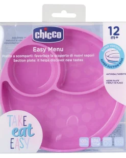 Chicco Piatti E Posate-Piatto Silicone A Scomparti Con Ventosa 12 Mesi + Rosa