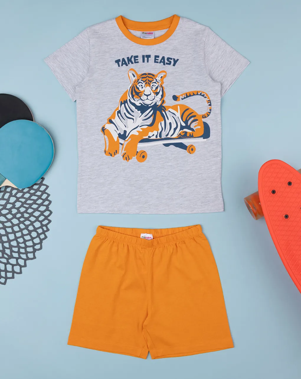 Prenatal Pigiami-Pigiama Jersey Bimbo Grigio/Arancione
