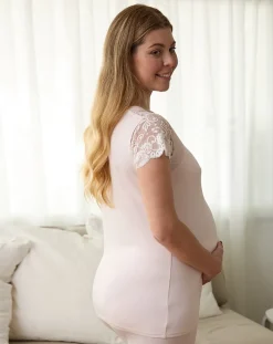 Prenatal Pigiami E Camicie Da Notte-Pigiama Premaman Allattamento Rosa Con Pizzo