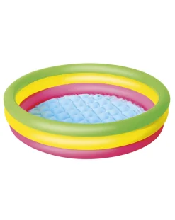 Bestway Piscine Braccioli E Salvagenti-Piscina Summer 3 Anelli Color Con Fondo Gonfiabile 102X25 Cm -