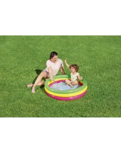 Bestway Piscine Braccioli E Salvagenti-Piscina Summer 3 Anelli Color Con Fondo Gonfiabile 102X25 Cm -