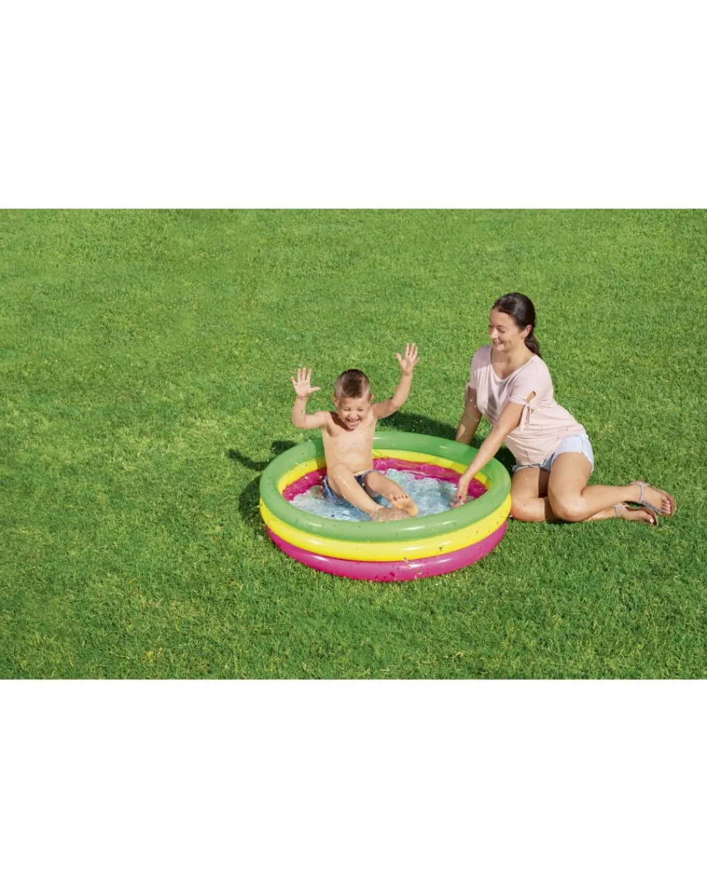 Bestway Piscine Braccioli E Salvagenti-Piscina Summer 3 Anelli Color Con Fondo Gonfiabile 102X25 Cm -