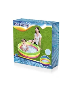 Bestway Piscine Braccioli E Salvagenti-Piscina Summer 3 Anelli Color Con Fondo Gonfiabile 102X25 Cm -
