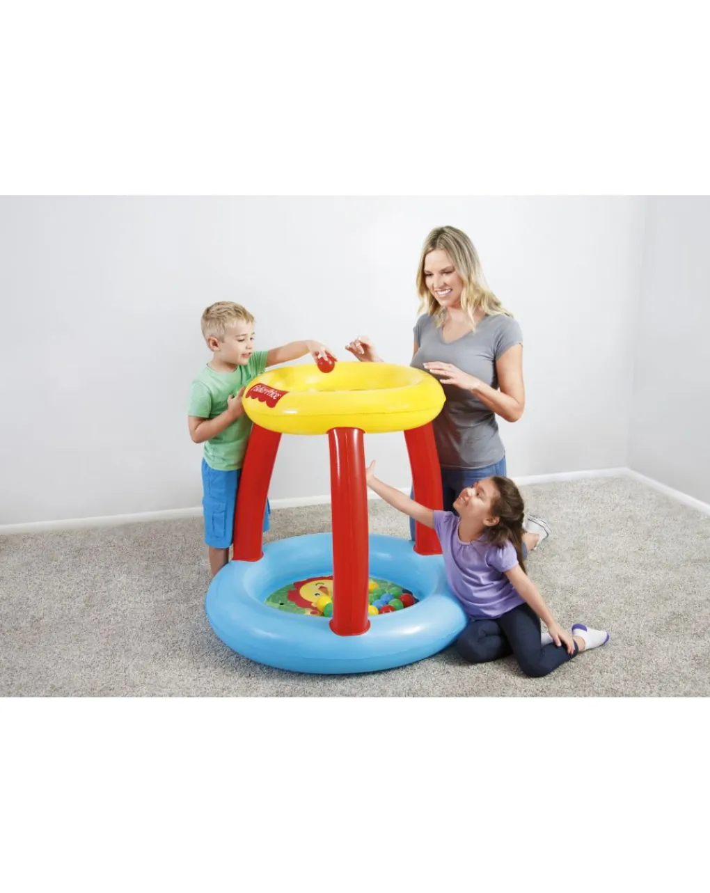 Bestway Piscine Braccioli E Salvagenti-Piscinetta Amici Animali 89X89X84 Cm Struttura Con Tettuccio Interattivo. Include 15 Palline Colorate -