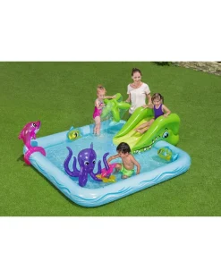 Bestway Piscine Braccioli E Salvagenti-Play Center Acquario Fantastico Con Spruzzi 239X206X86 Cm Anelli Gonfiabili Inclusi -
