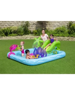 Bestway Piscine Braccioli E Salvagenti-Play Center Acquario Fantastico Con Spruzzi 239X206X86 Cm Anelli Gonfiabili Inclusi -