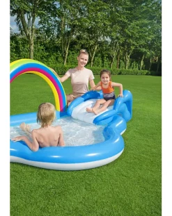 Bestway Piscine Braccioli E Salvagenti-Play Center Arcobaleno 257X145X91 Cm Con Scivolo E Spruzzatore A Forma Di Sole -