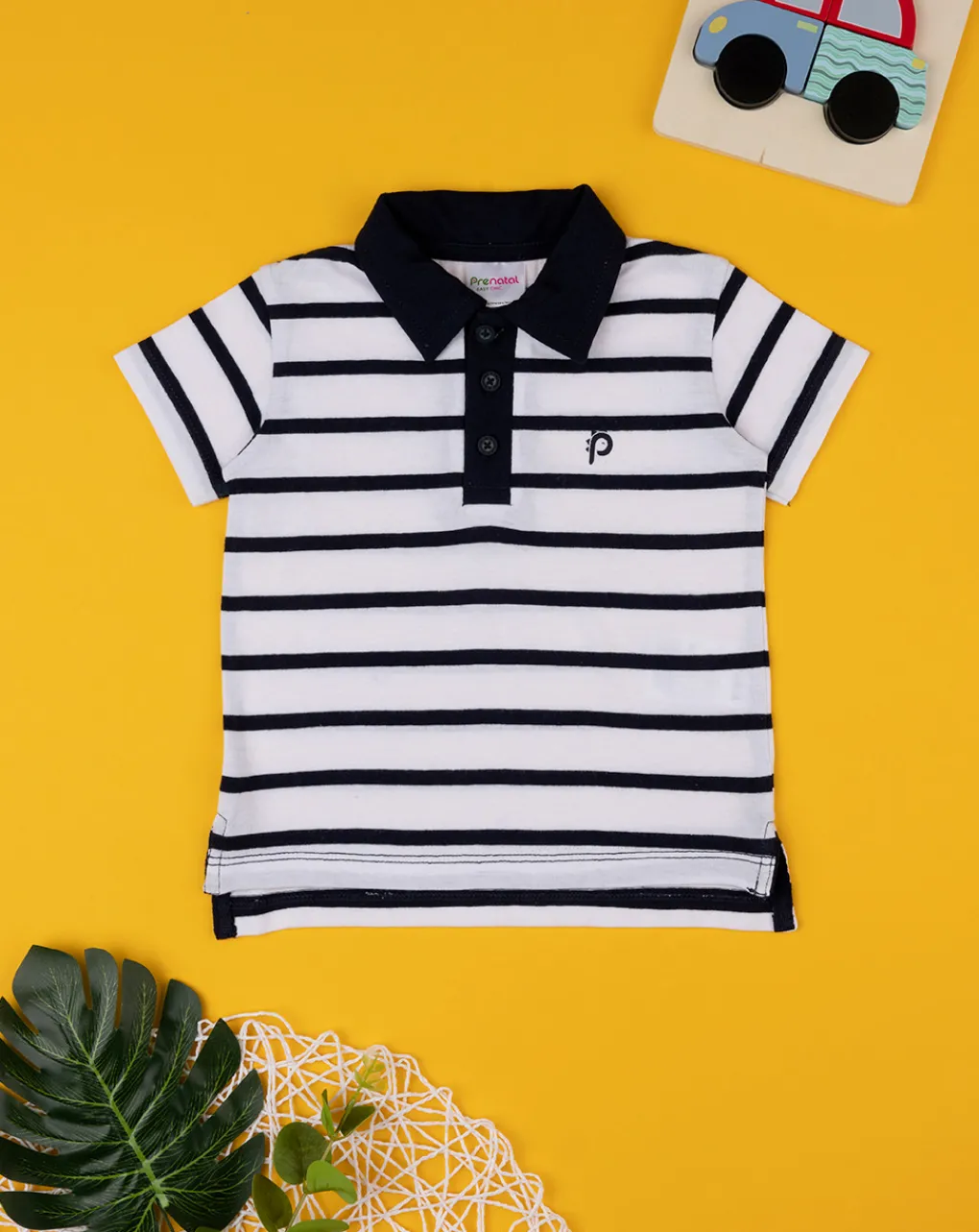Prenatal Magliette Camicie E Body-Polo Bimbo Rigata Bianco Blu