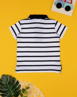 Prenatal Magliette Camicie E Body-Polo Bimbo Rigata Bianco Blu