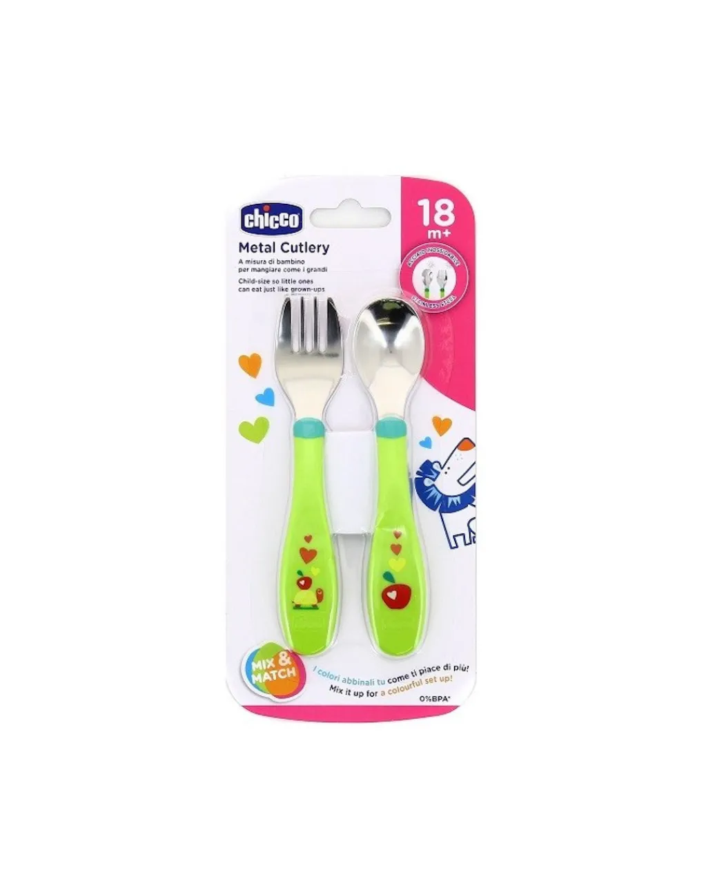 Chicco Piatti E Posate-Posatine Acciaio Inox Verde 2 Pezzi