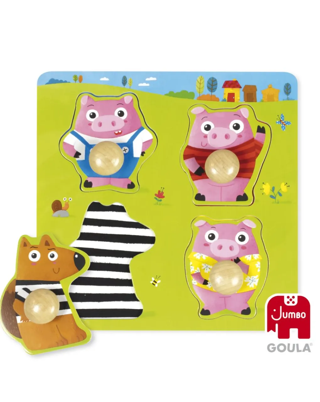 Goula Puzzle Per Bambini-Puzzle In Legno Con Pomello I 3 Porcellini -