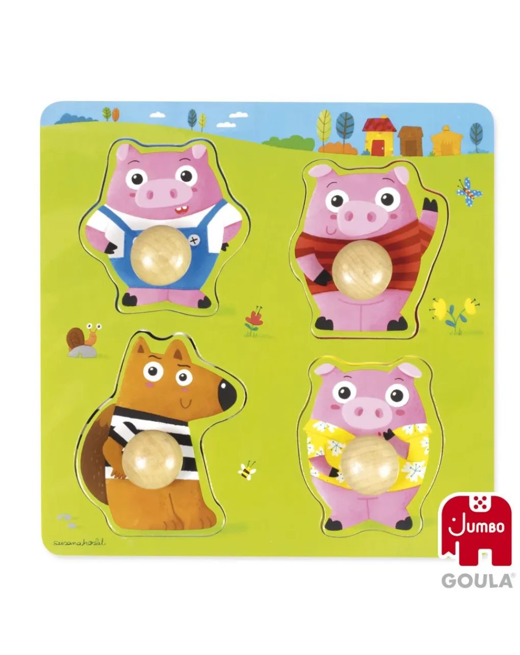 Goula Puzzle Per Bambini-Puzzle In Legno Con Pomello I 3 Porcellini -
