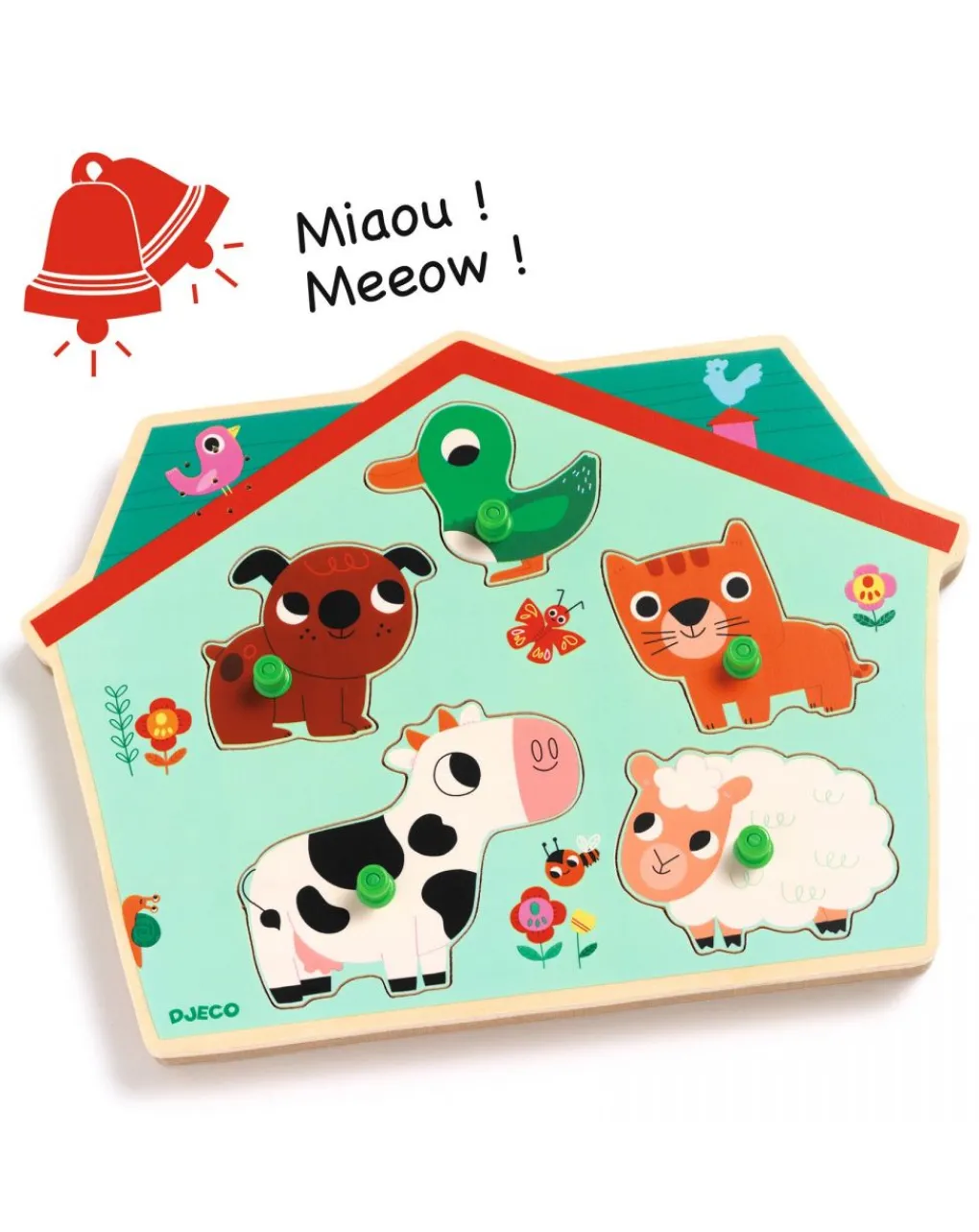 Djeco Puzzle Per Bambini-Puzzle Ouaf Woof - Sonoro In Legno 5 Pezzi -