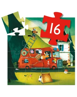 Djeco Puzzle Per Bambini-Puzzle Sagomato 16 Tessere The Fire Truck -