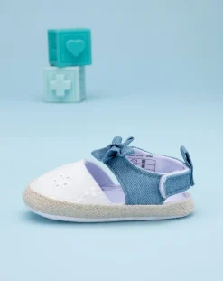 Prenatal Scarpine E Calze-Sandalo Bimba In Chambray E Sangallo