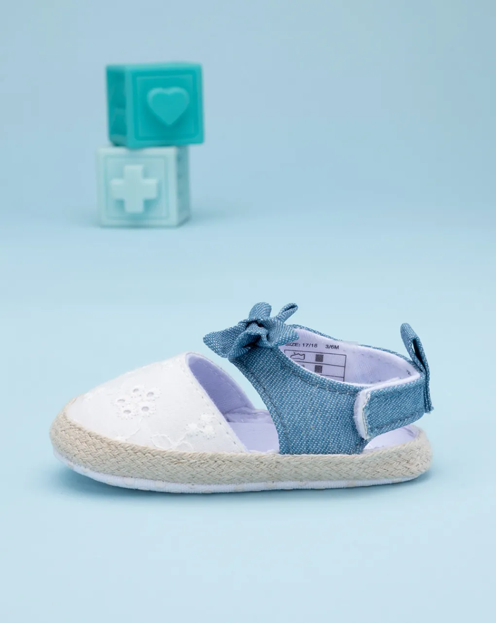 Prenatal Scarpine E Calze-Sandalo Bimba In Chambray E Sangallo