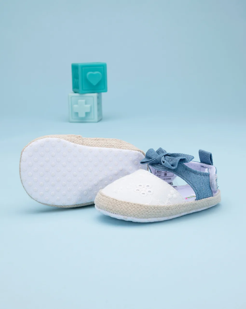 Prenatal Scarpine E Calze-Sandalo Bimba In Chambray E Sangallo