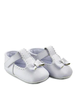 Prenatal Scarpine E Calze-Scarpine In Finta Pelle Bianca Con Fiocchetto