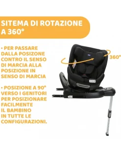 Chicco Gruppo 36 Kg-Seggiolino One Seat Black -