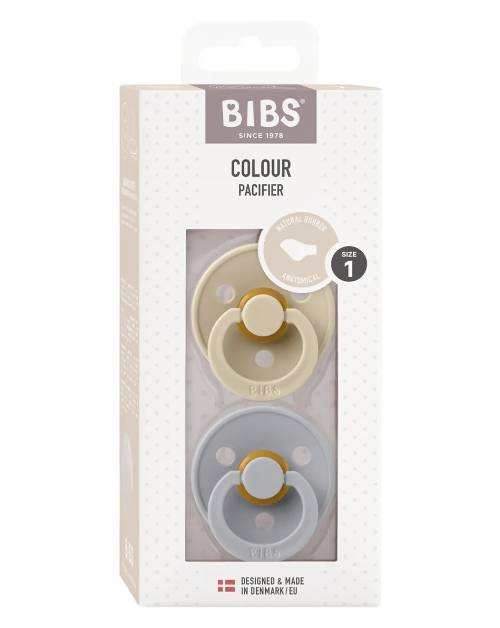 BIBS Succhietti-Set 2 Ciucci Tettarella Anatomica In Gomma Naturale 0/6 Mesi - Colore Vaniglia E Cloud -