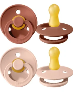 BIBS Succhietti-Set 2 Ciucci Tettarella Tonda In Gomma Naturale 0/6 Mesi - Colore Woodchuck E Rosa Cipria -