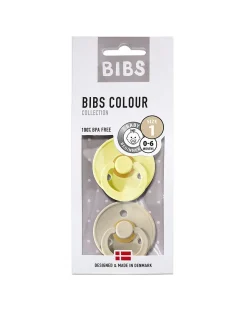 BIBS Succhietti-Set 2 Ciucci Tettarella Tonda In Gomma Naturale 0/6 Mesi - Colore Sunshine E Sabbia -