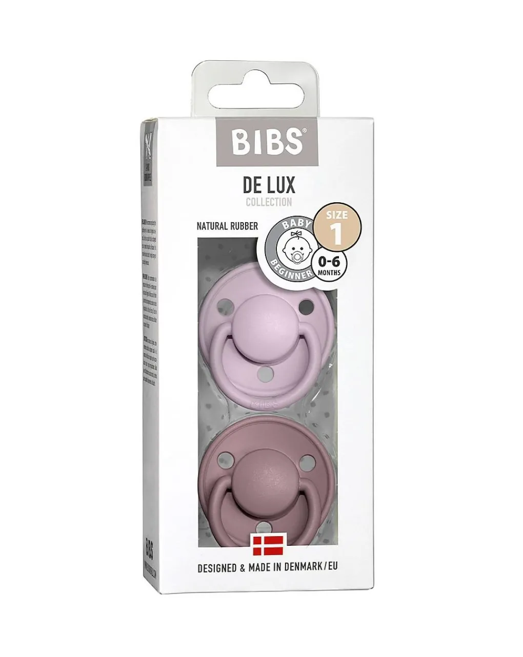 BIBS Succhietti-Set 2 Ciucci Tettarella Tonda In Gomma Naturale 0/6 Mesi - Colore Lilla Chiaro E Heather -