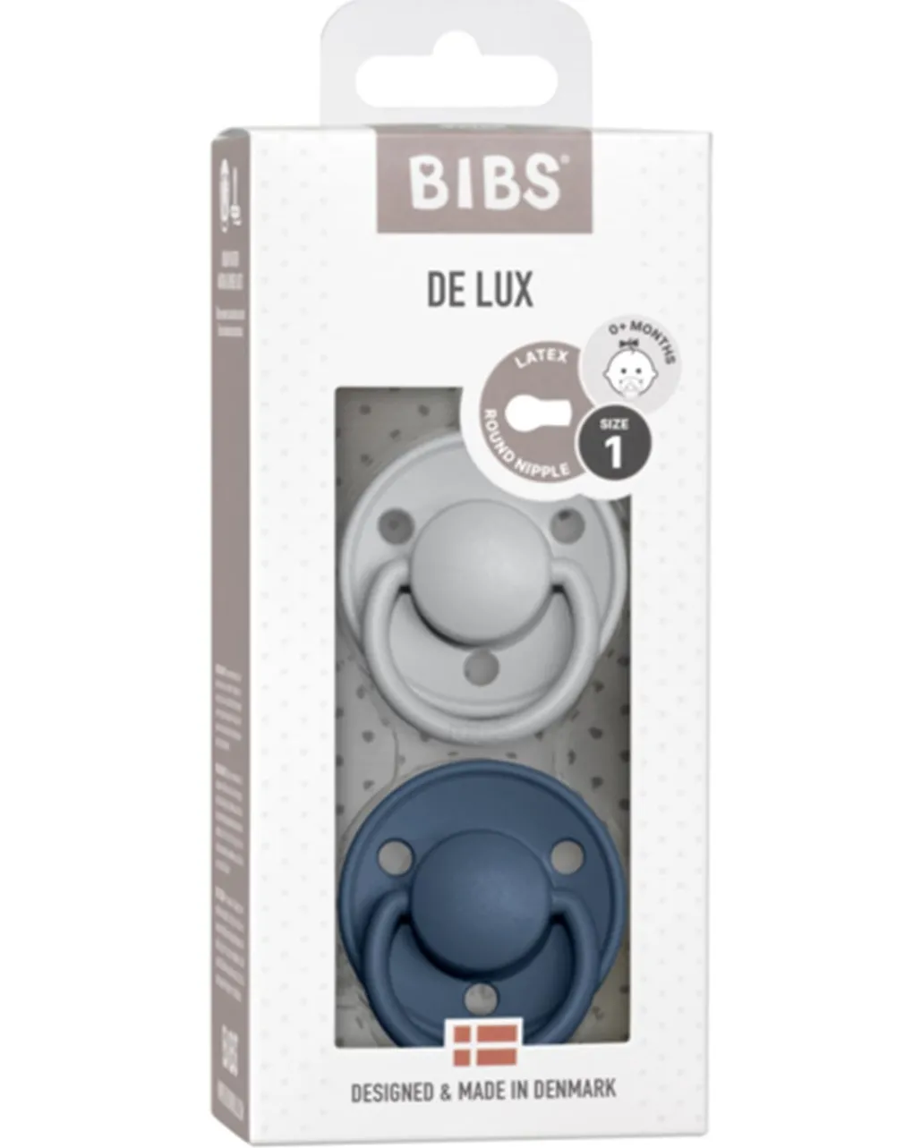 BIBS Succhietti-Set 2 Ciucci Tettarella Tonda In Gomma Naturale 6/18 Mesi - Colore Cloud E Steel Blue -