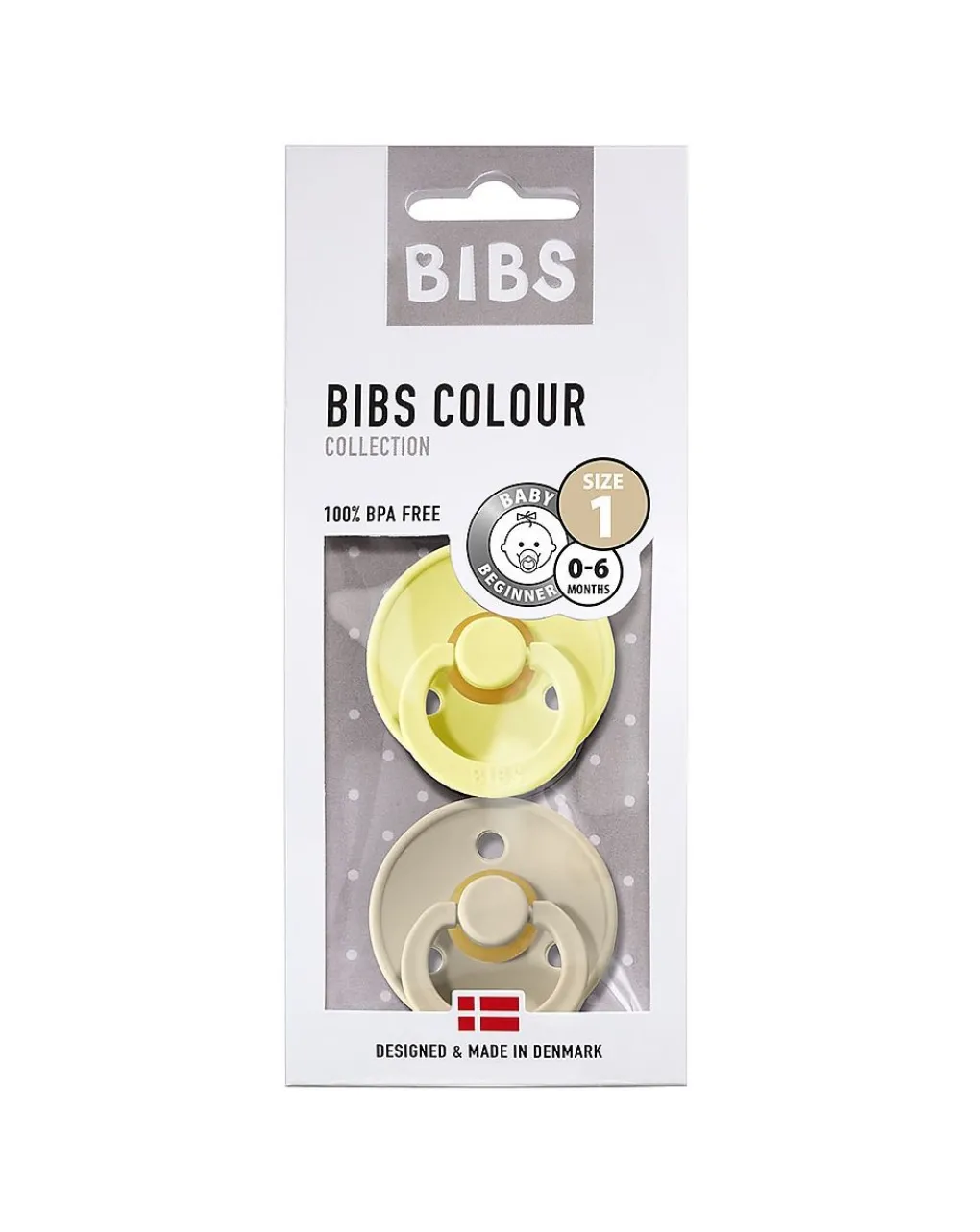 BIBS Succhietti-Set 2 Ciucci Tettarella Tonda In Gomma Naturale 6/18 Mesi - Colore Sunshine E Sabbia -